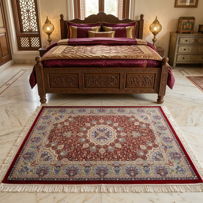 Regal Crimson Hand Knotted Medallion Rug