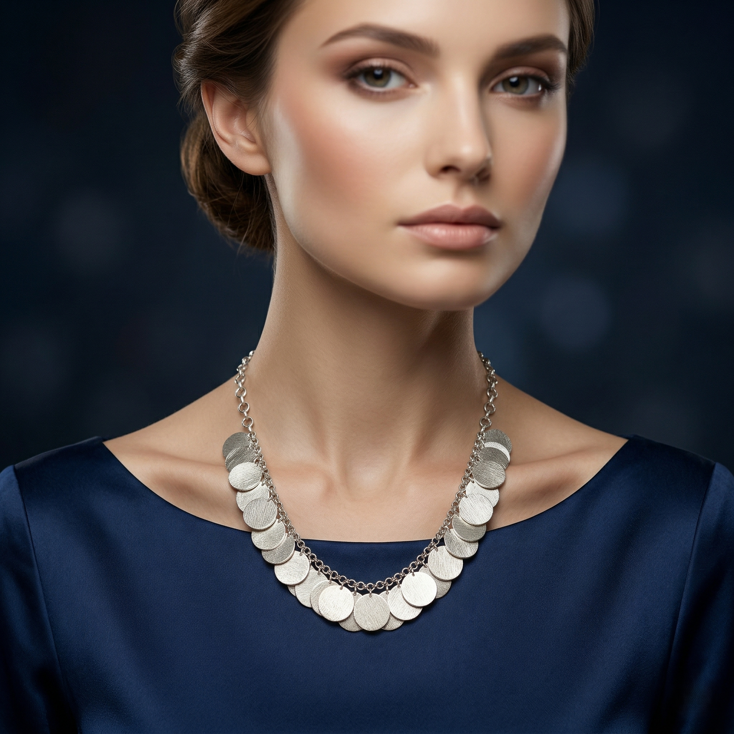Elegance Redefined Brushed Silver Disc Necklace