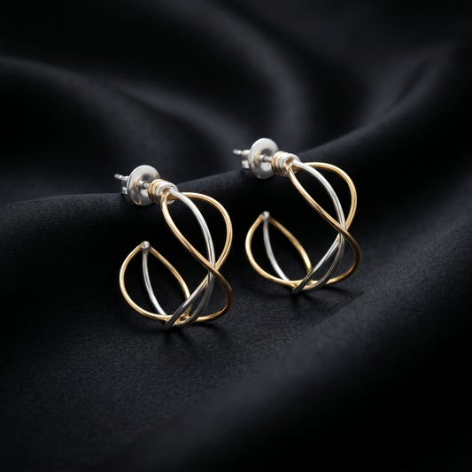 Handcrafted Intertwined Dual Tone Hoop Earrings