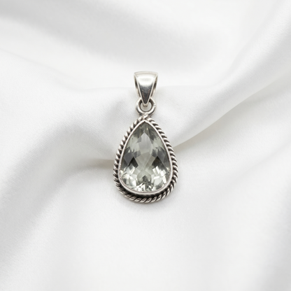Vintage Pear-Cut Citrine Silver Pendant