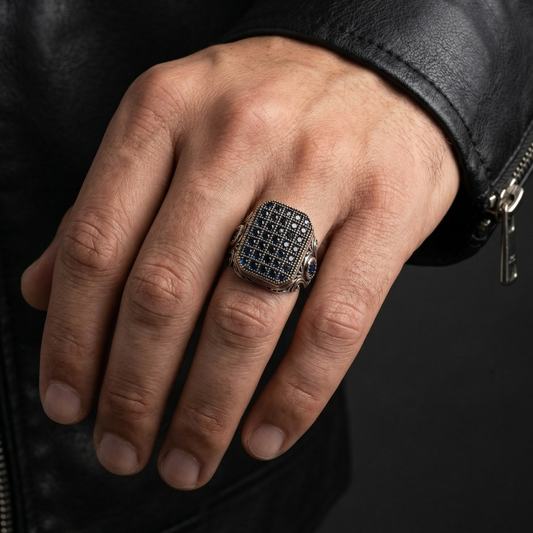 Vintage Silver Signet with Onyx Lattice