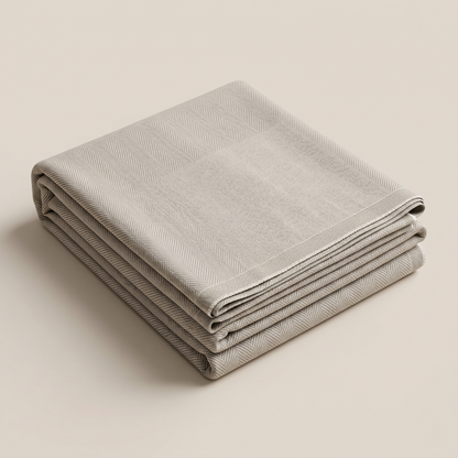Minimalist Ivory Geometric Handcrafted Cotton Bedcover