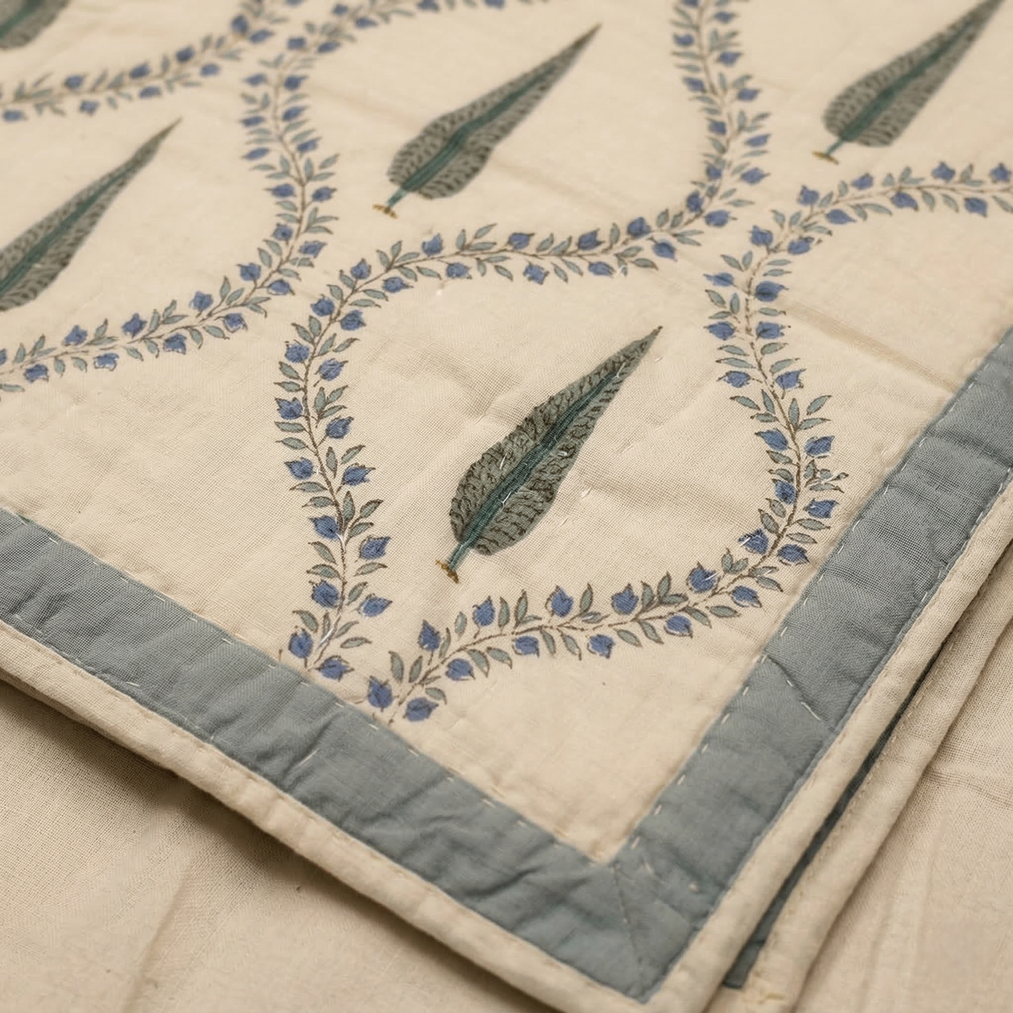 Serene Sage Cypress Hand Block Quilt