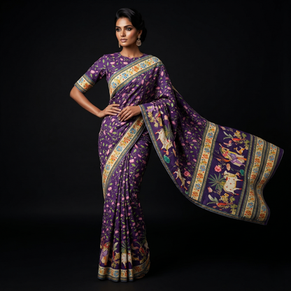 Royal Purple Pichwai Heritage Silk Saree