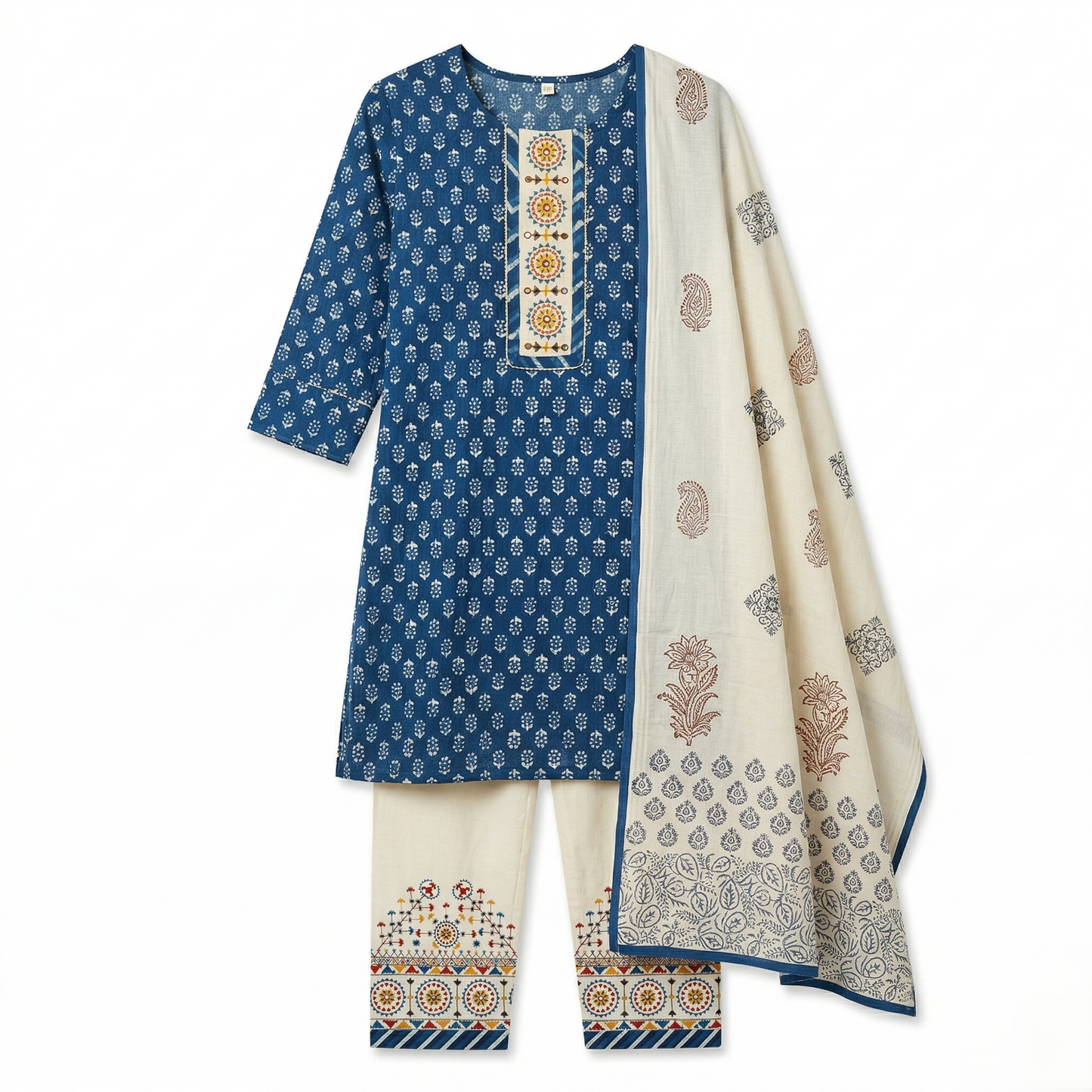 Elegant Indigo Floral Unstitched Suit Set