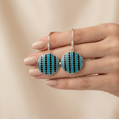 Midnight Mosaic Turquoise Silver Drop Earrings