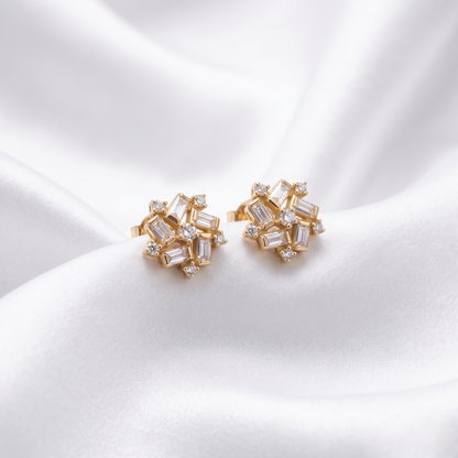Geometric Elegance Gold Cluster Stud Earrings
