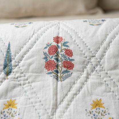 Hand Block Floral Diamond Quilt