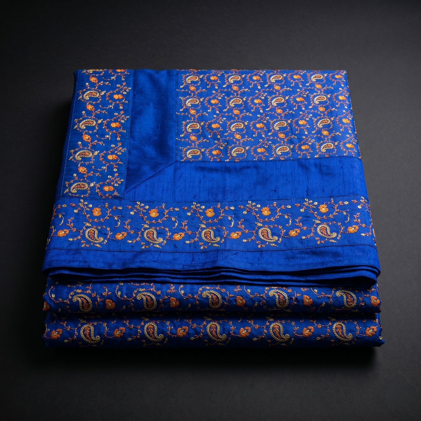 Royal Blue Silk Paisley Artisan Bedcover
