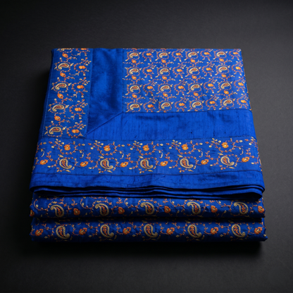 Royal Blue Silk Paisley Artisan Bedcover