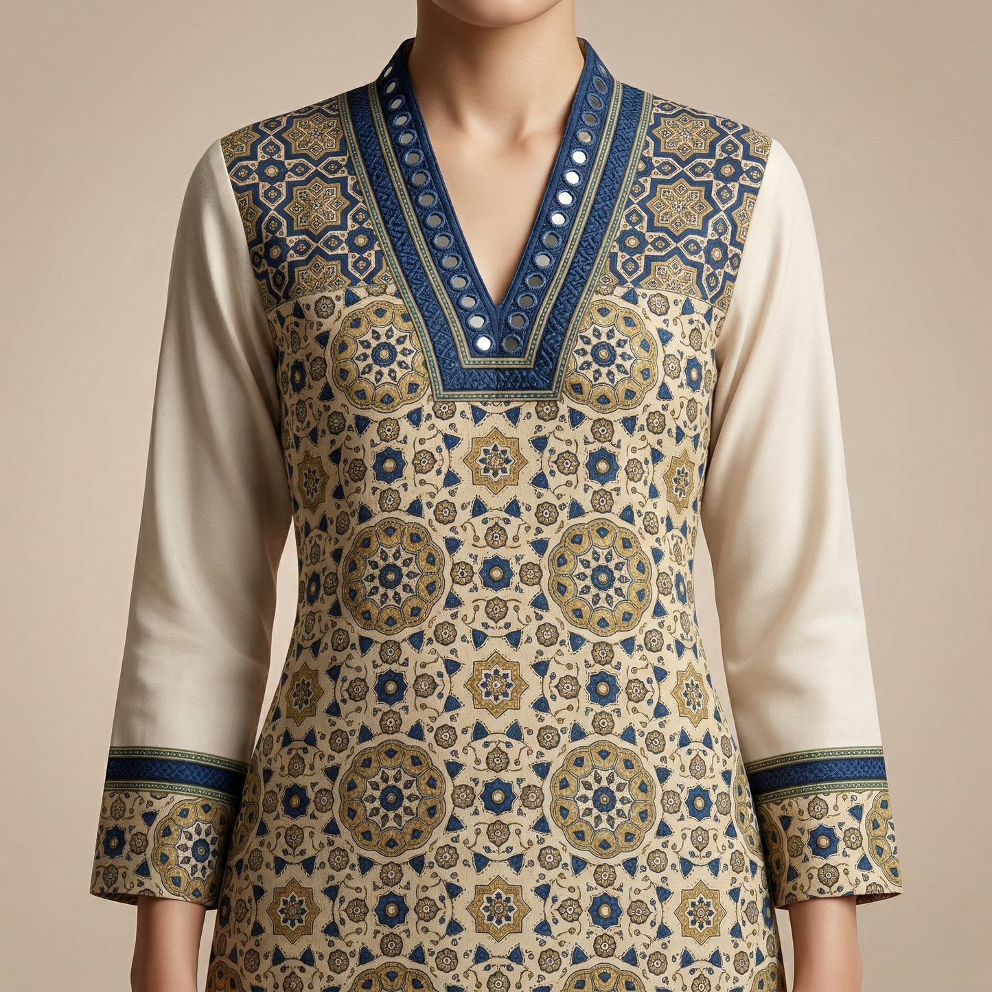 Indigo Mandala Printed Longline Cotton Kurti