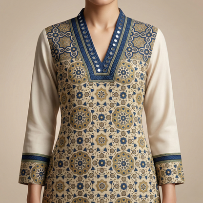 Indigo Mandala Printed Longline Cotton Kurti