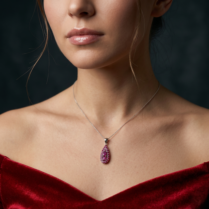 Elegant Teardrop Ruby Silver Pendant