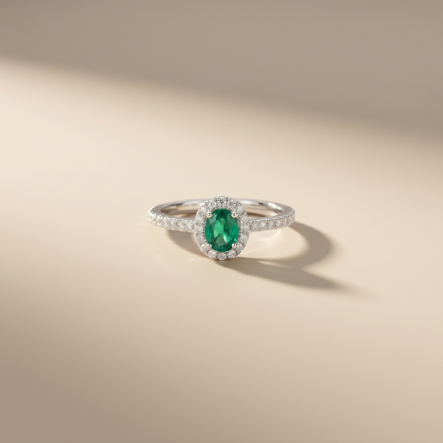 Oval Emerald Diamond Halo Gold Ring