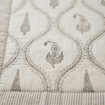 Elegant Neutral Lattice Hand Block Print Quilt
