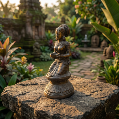 Vintage Brass Lady Diya Statue