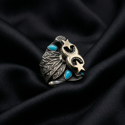 Silver Celestial Feather Men's Statement Ring