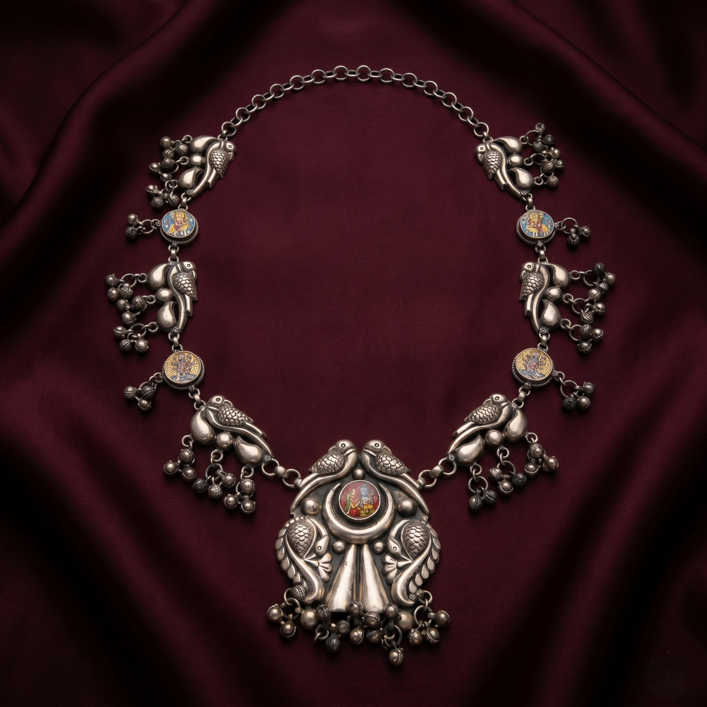 Handcrafted Silver Bird Motif Heritage Necklace