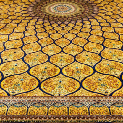 Golden Sunburst Mandala Silk Rug