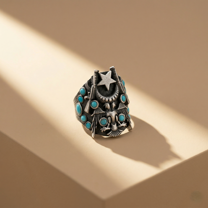 Silver Ottoman Eagle Star Turquoise Ring