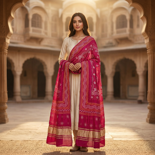 Regal Pink Bandhani Silk Heritage Dupatta