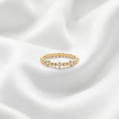 Elegant Beaded Gold Diamond Eternity Ring