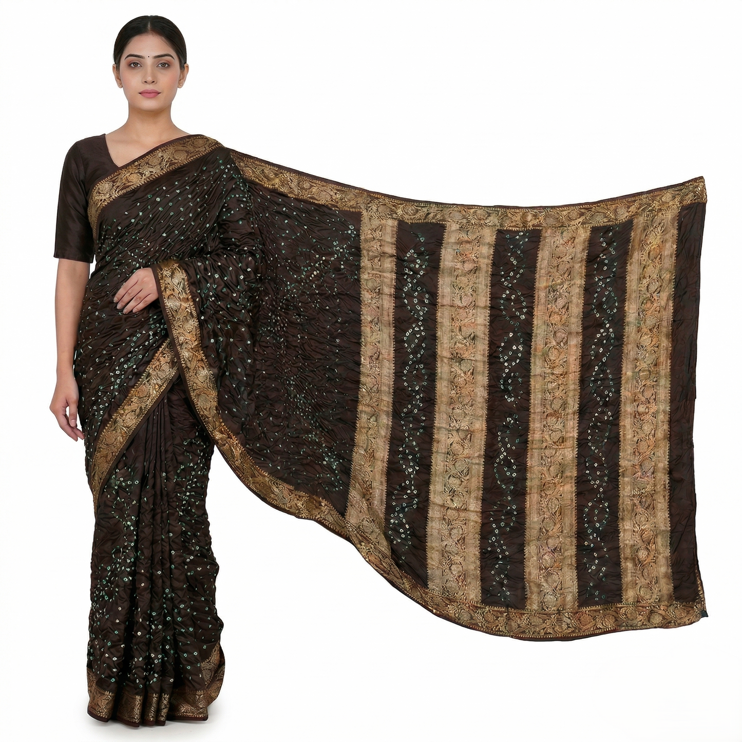 Black Bandhani Silk Saree With Zari