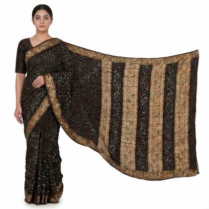 Black Bandhani Silk Saree With Zari