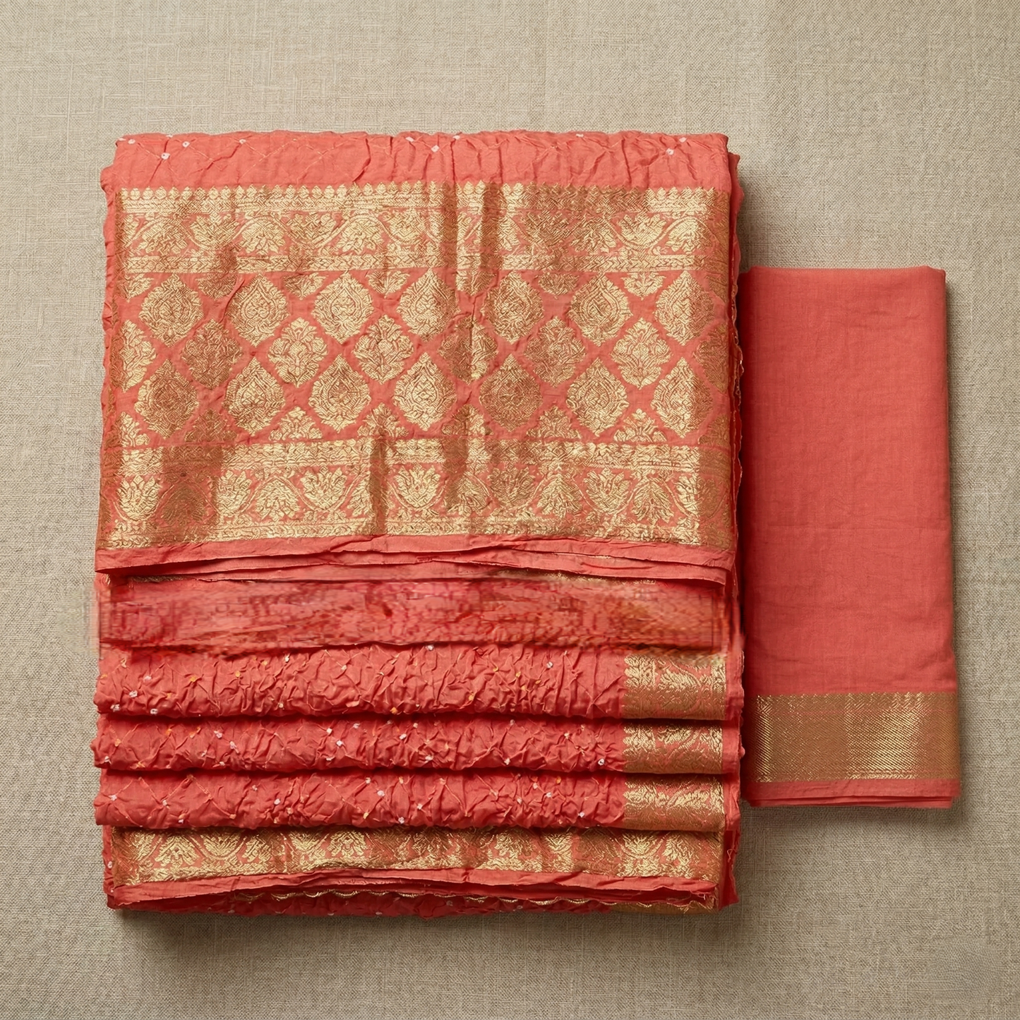 Orange Bandhani Silk Saree With Zari