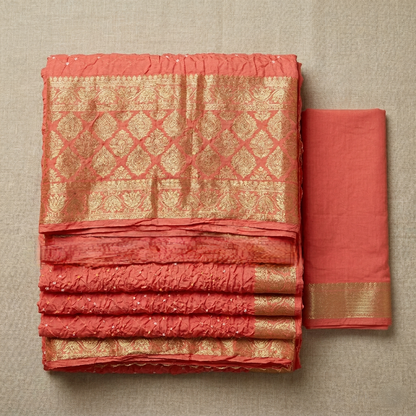 Orange Bandhani Silk Saree With Zari