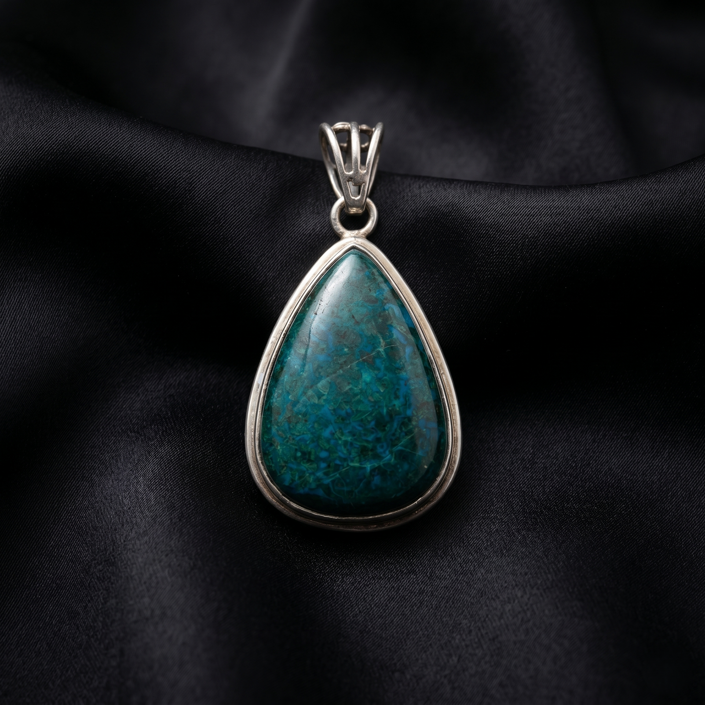 Artisan Teal Chrysocolla Silver Teardrop Pendant