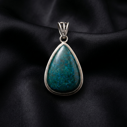 Artisan Teal Chrysocolla Silver Teardrop Pendant