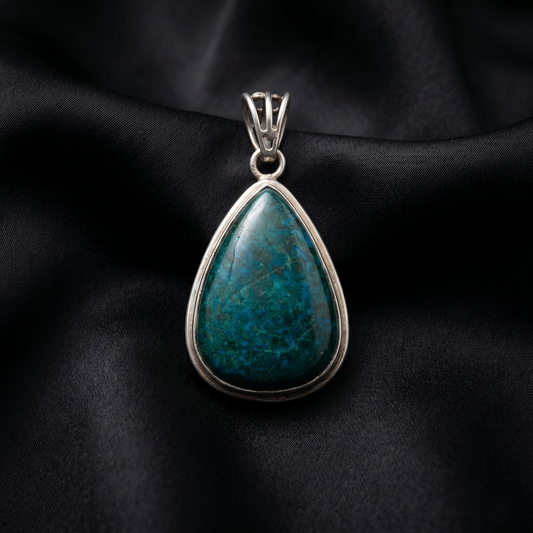 Artisan Teal Chrysocolla Silver Teardrop Pendant