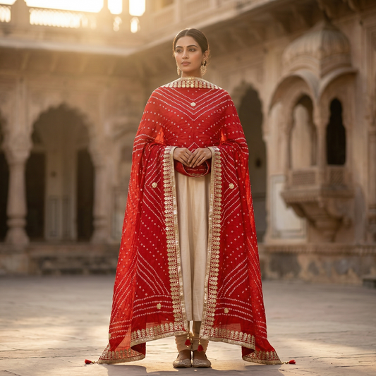 Royal Red Bandhani Silk Embellished Dupatta