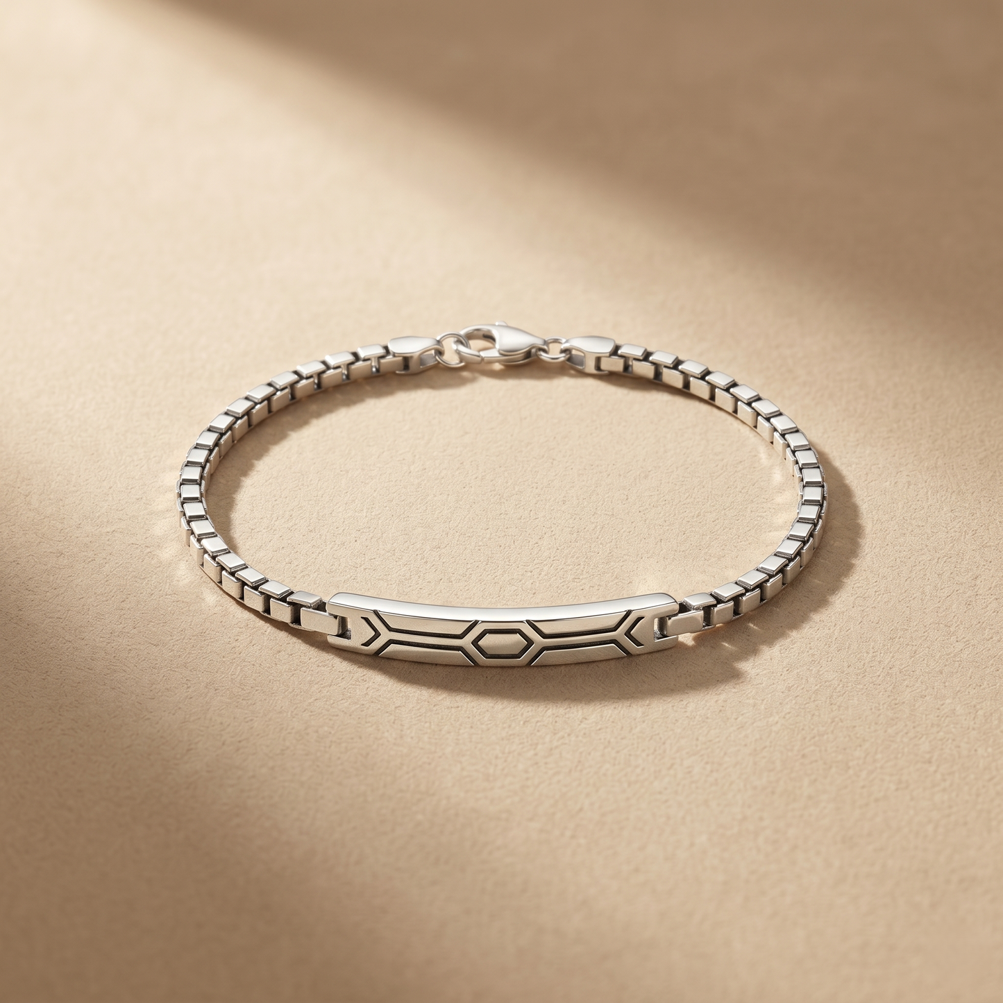 Geometric Silver Venetian Box ID Bracelet