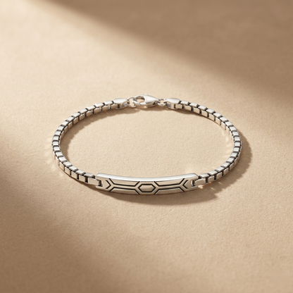 Geometric Silver Venetian Box ID Bracelet