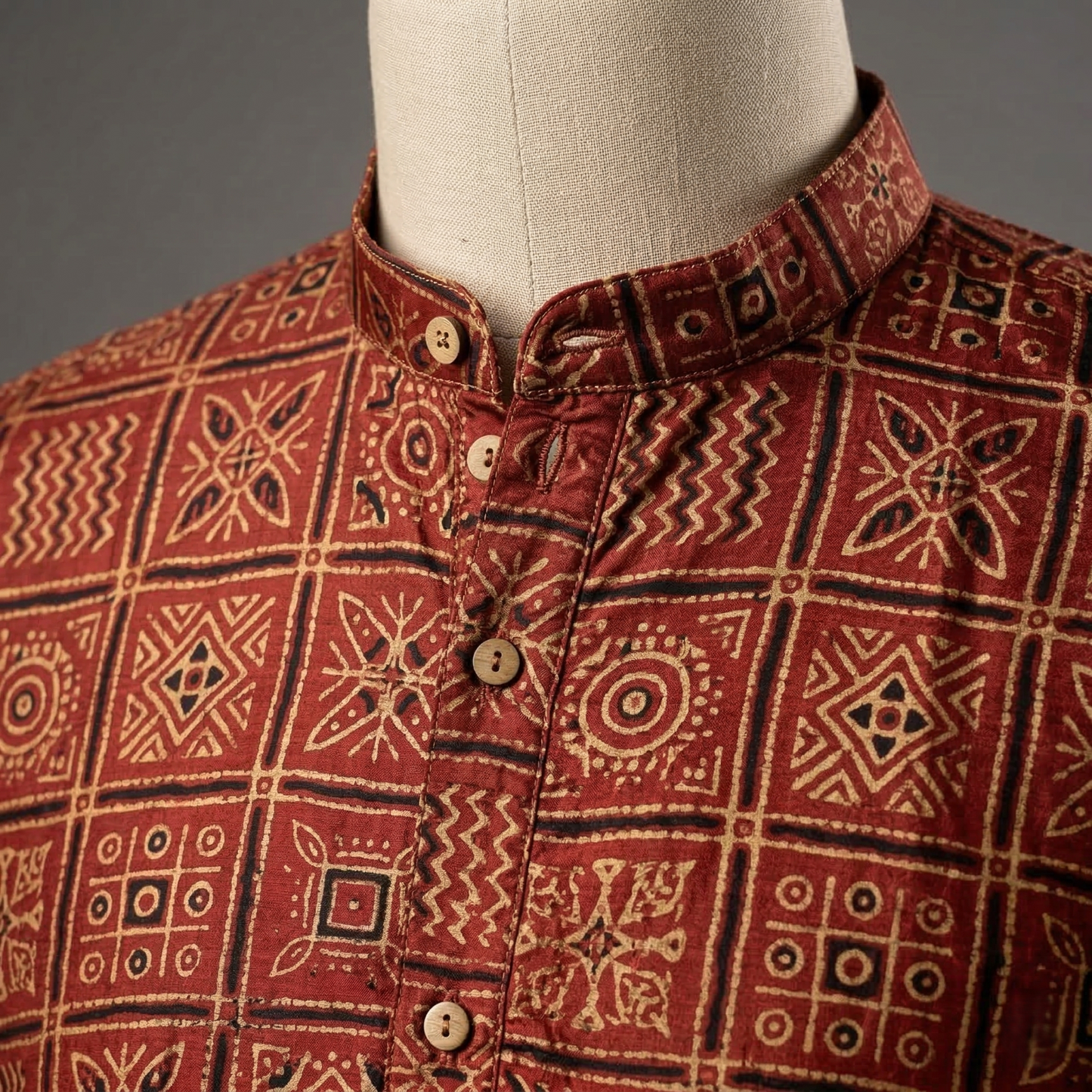 Earthy Ajrakh Print Men’s Silk Kurta