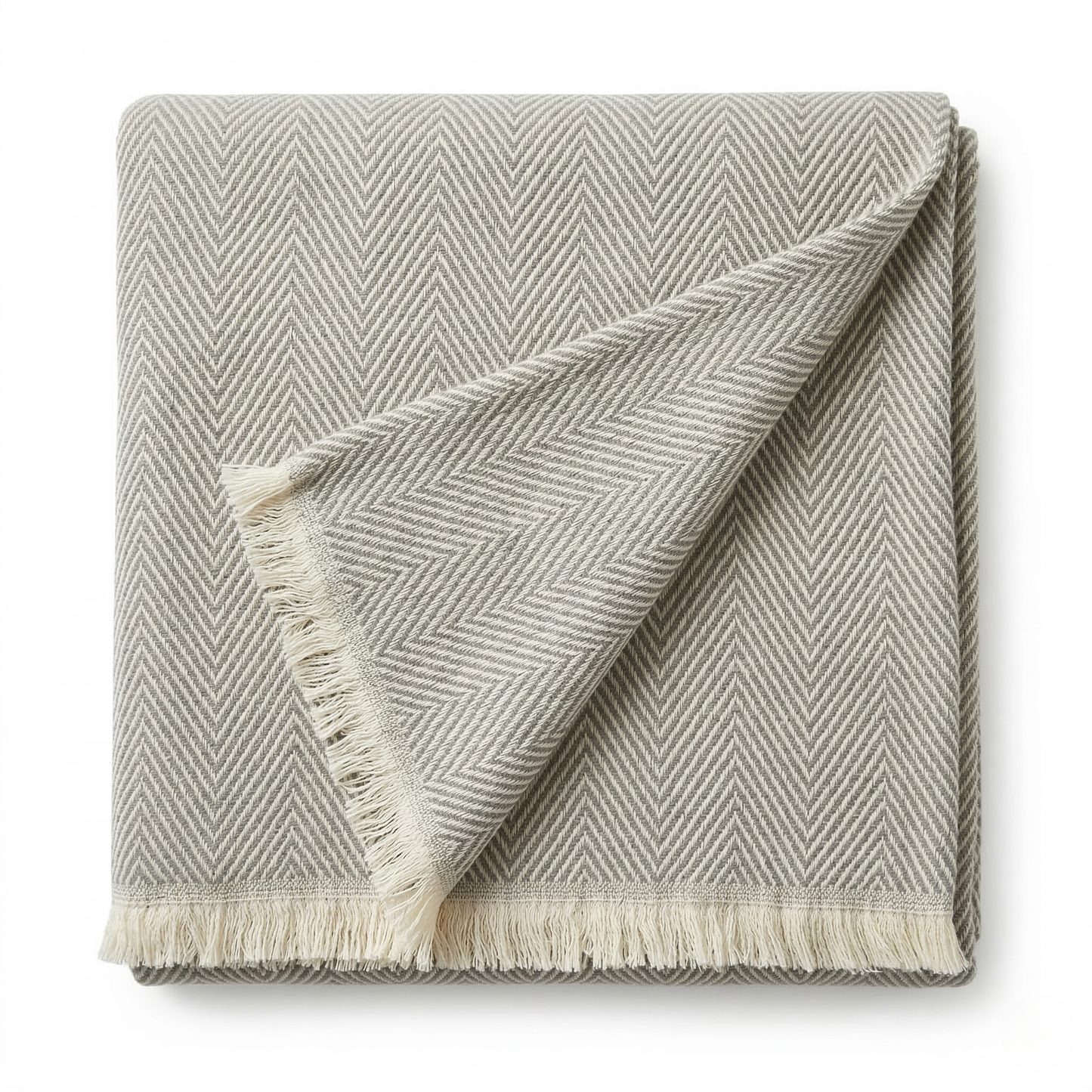 Elegant Sage Herringbone Hand Woven Blanket