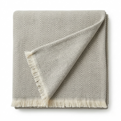 Elegant Sage Herringbone Hand Woven Blanket