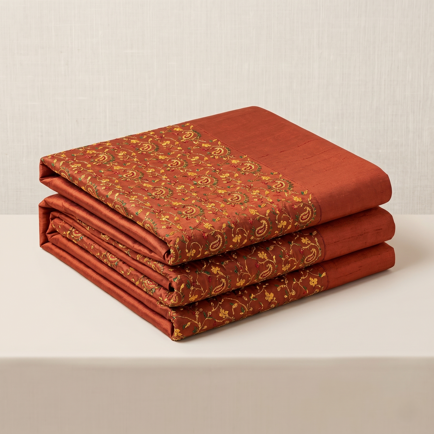 Deep Maroon Silk Paisley Embroidered Bedcover