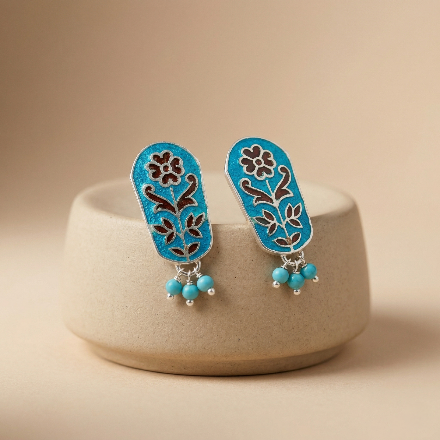 Cerulean Bloom Handcrafted Silver Enamel Drops