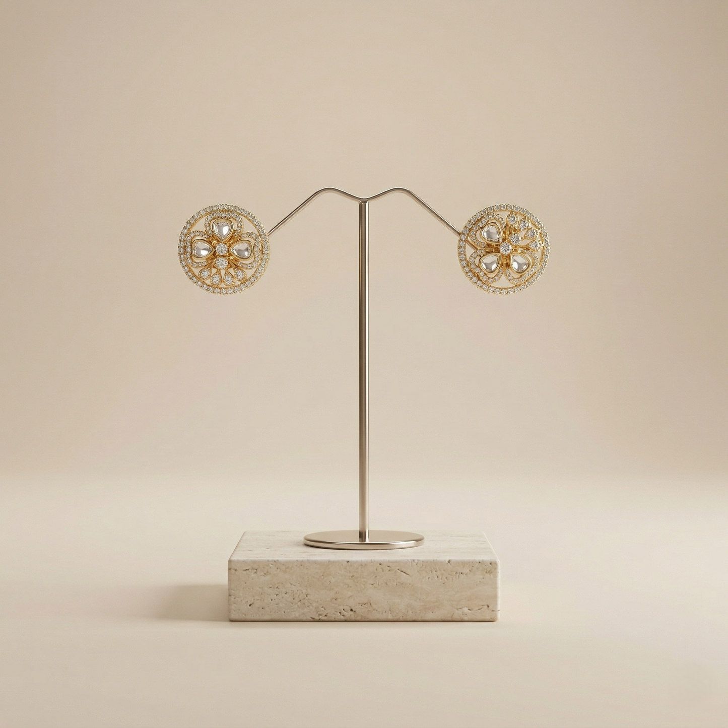 Elegant Gold-Plated Floral Silver Stud Earrings