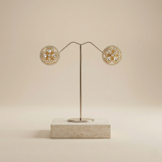 Elegant Gold-Plated Floral Silver Stud Earrings