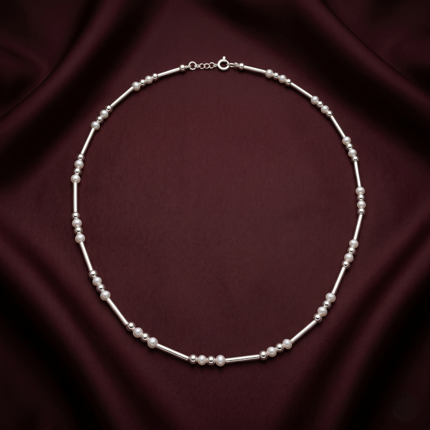 Elegant Silver Bar and Pearl Necklace