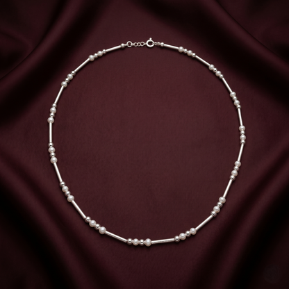 Elegant Silver Bar and Pearl Necklace