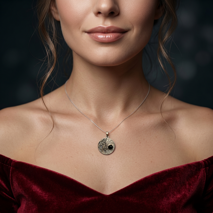 Vintage Filigree Onyx Silver Circular Pendant