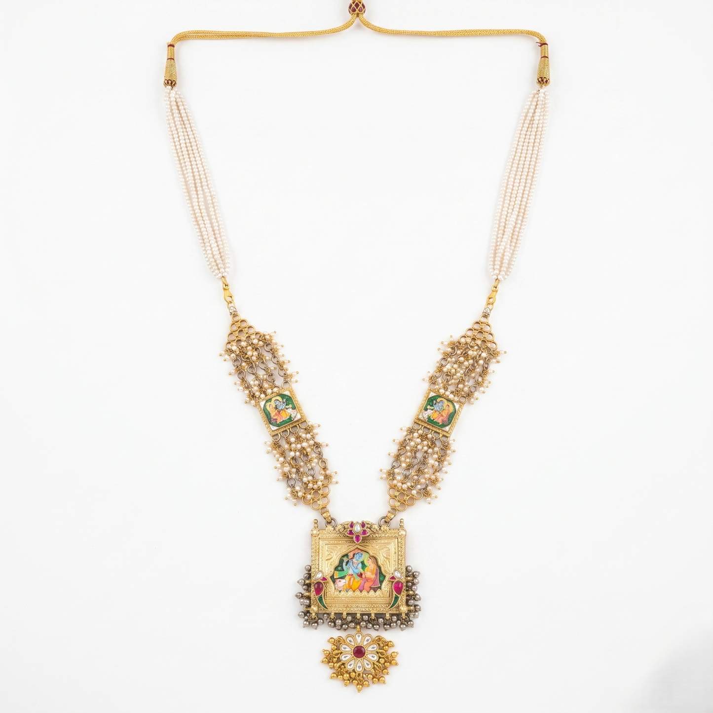 Handcrafted Divine Narrative Silver Pearl Necklace