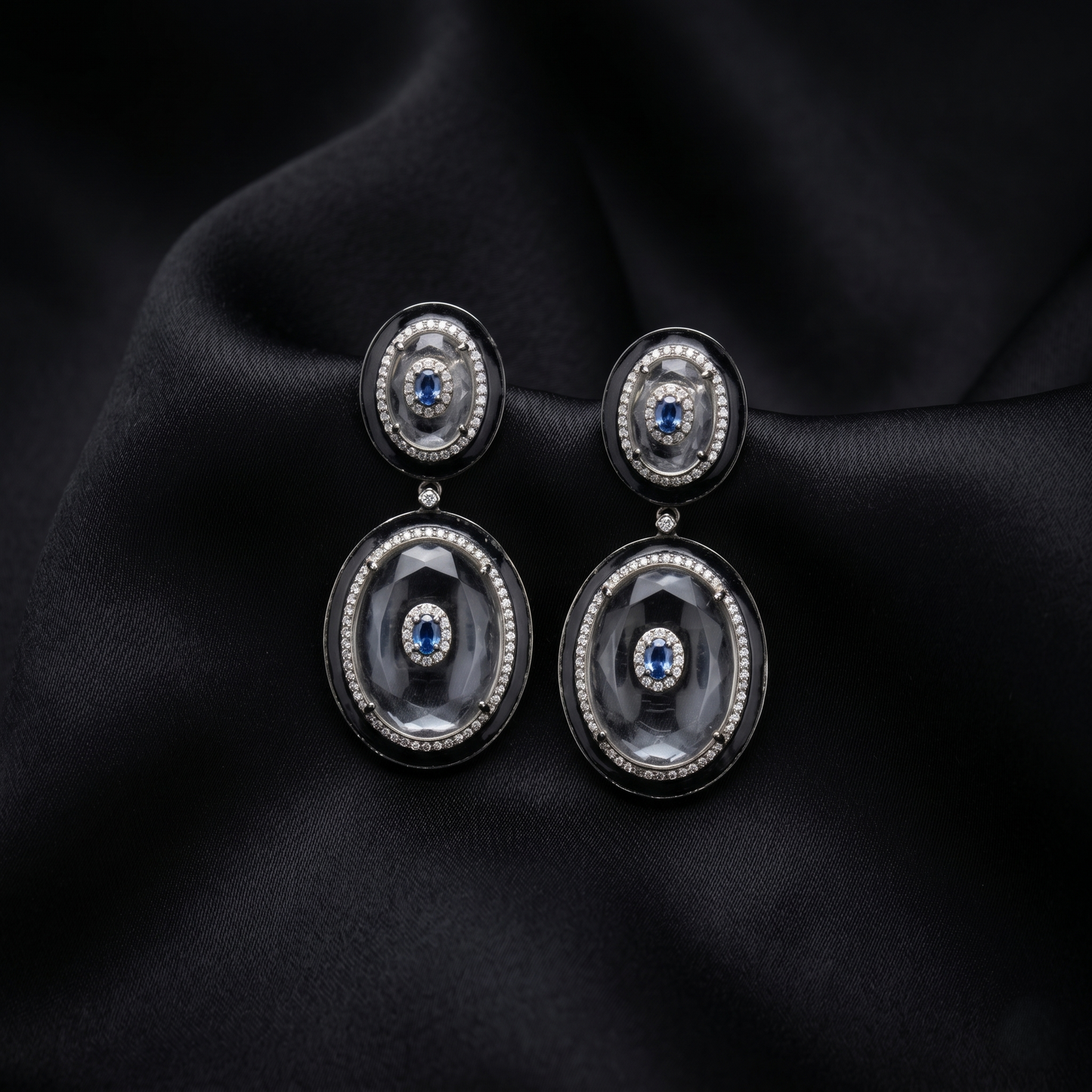 Victorian Sapphire Crystal Silver Drop Earrings