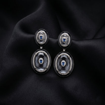 Victorian Sapphire Crystal Silver Drop Earrings