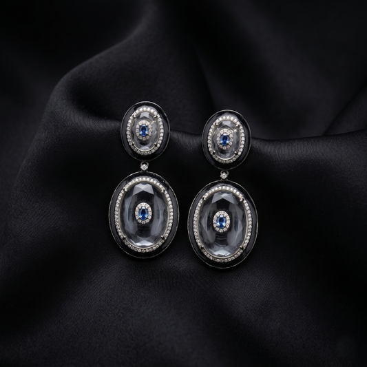 Victorian Sapphire Crystal Silver Drop Earrings
